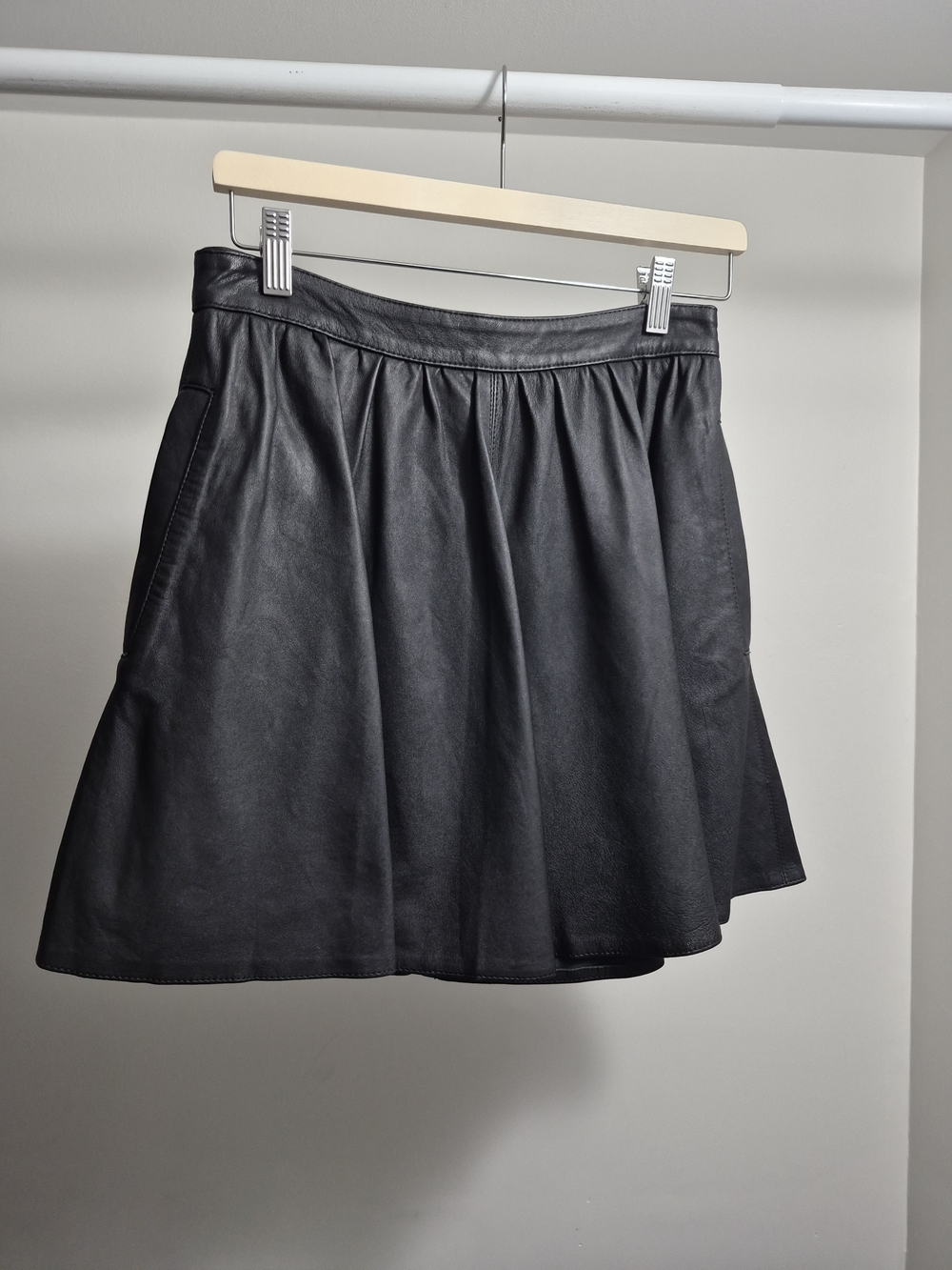Women's Black Real Leather A-Line Skirt